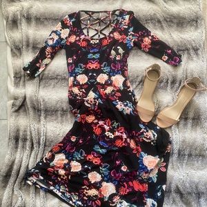 Moody Floral Maxi Dress with Geometric Cutout🖤🌺